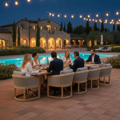 Outdoor sofa from the 11-piece Catania dining set by Anderson Teak in nine designer colors, featuring stylish, comfortable seating.