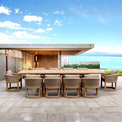 Outdoor sofa from the 11-piece Catania dining set by Anderson Teak, featuring sleek design and available in 9 designer colors.