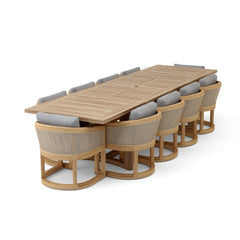 Outdoor sofa from the 11-piece Catania dining set by Anderson Teak, featuring sleek design and nine designer color options.