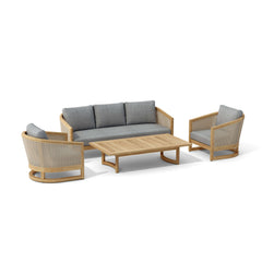 Anderson Teak Catania outdoor teak wood deep seating set with four sofas in pomegranate, part of the 4-piece patio lounge collection.