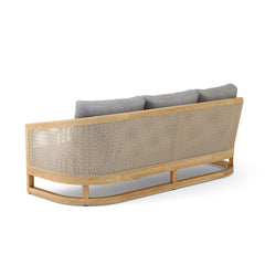 Anderson Teak Catania outdoor teak wood deep seating sofa set in pomegranate, four-piece patio lounge with designer color options