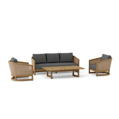 Anderson Teak Catania outdoor sofa set with deep seating, in pomegranate color, part of 4-piece teak wood patio lounge set.