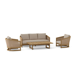 Anderson Teak Catania outdoor teak wood sofa set with deep seating in pomegranate color, 4-piece patio lounge for garden relaxation