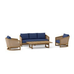 Outdoor Anderson Teak Catania 4-piece teak wood deep seating set in pomegranate color, perfect for garden lounge and patio.