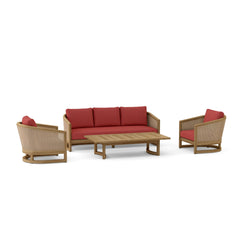 Anderson Teak Catania 4-piece teak outdoor sofa set with deep seating, in pomegranate color, for garden lounge and patio use.