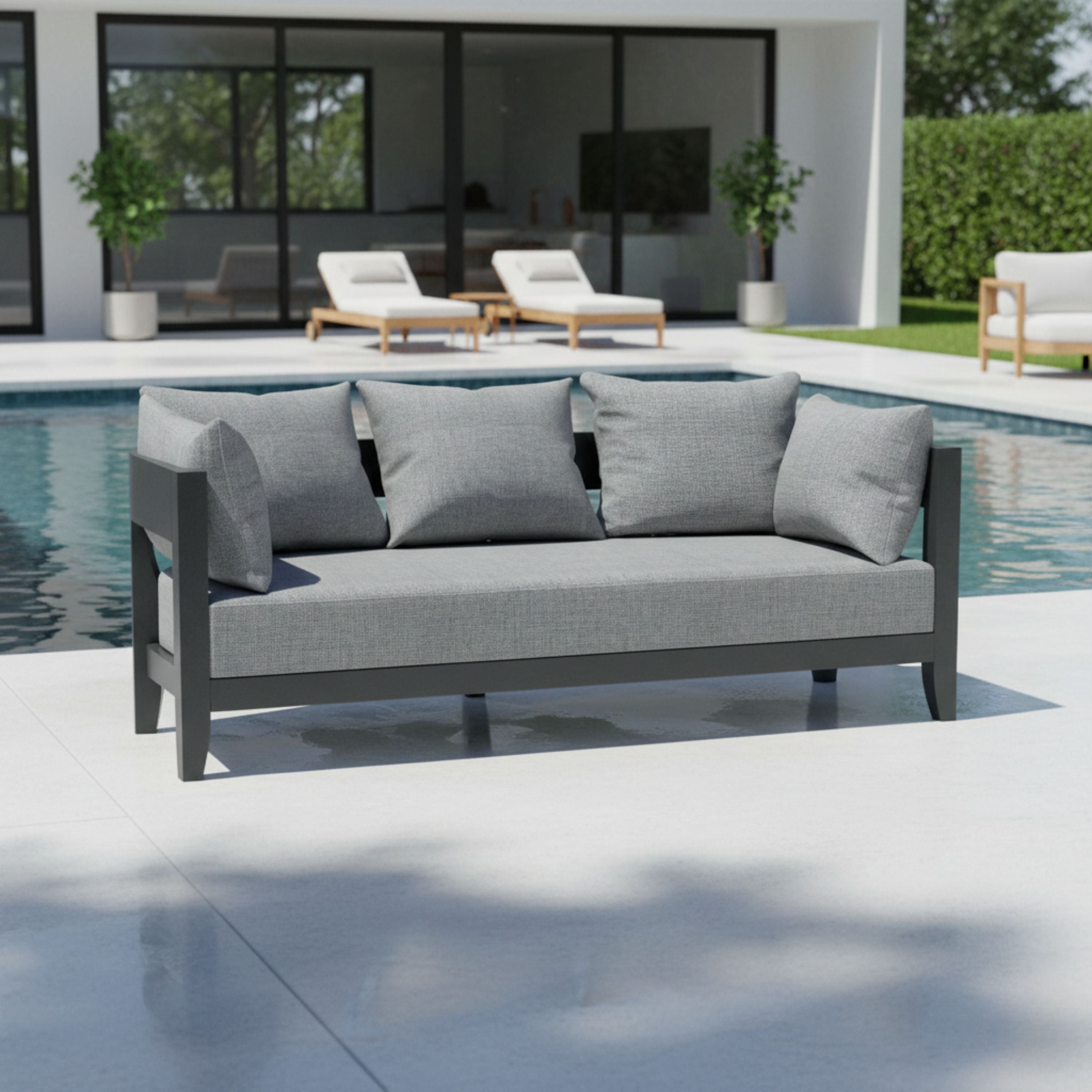 Outdoor CORONADO Aluminum Sofa by Anderson Teak in 9 designer colors, featuring sleek aluminum frame and comfortable cushions.