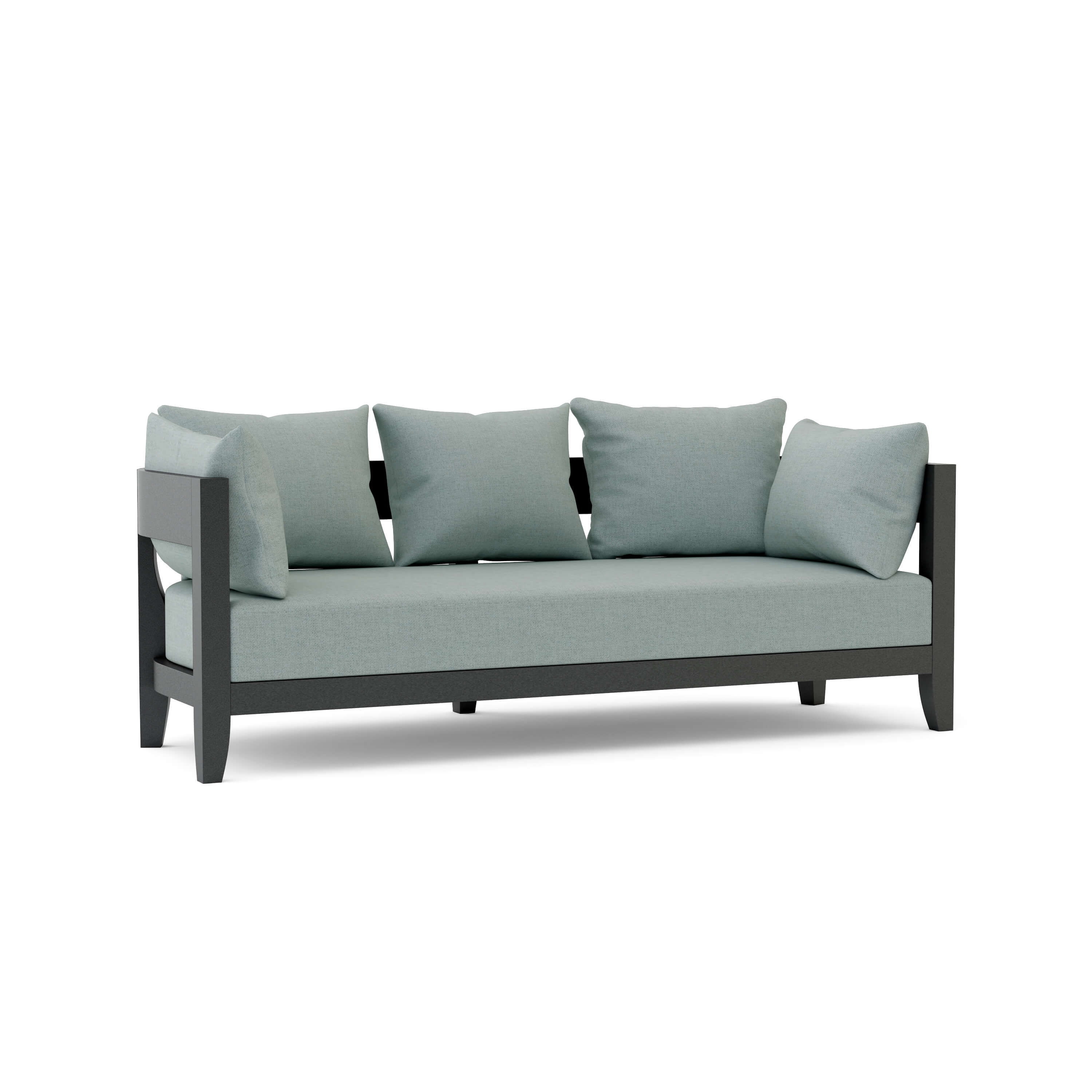 Outdoor aluminum sofa from Anderson Teak with 9 designer colors, featuring sleek modern design and comfortable seating.