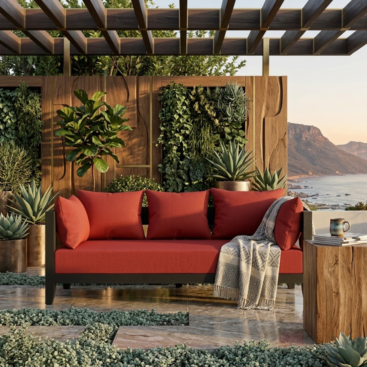 Anderson Teak Coronado Aluminum outdoor patio 3-seater sofa in pomegranate, designed for garden lounge, with 9 color options.