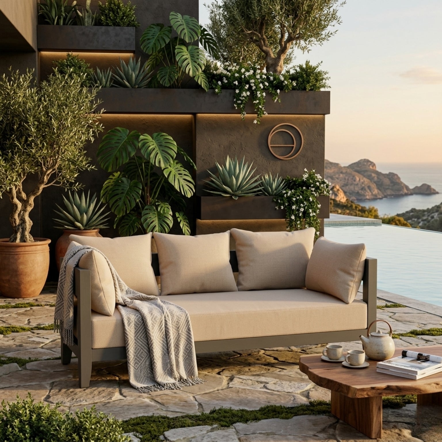 Anderson Teak Coronado Aluminum outdoor patio 3-seater sofa in cast pomegranate, designed for garden lounge, available in 9 colors.
