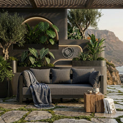 Anderson Teak Coronado Aluminum outdoor 3-seater patio sofa in pomegranate, designed for garden lounge, available in 9 colors.