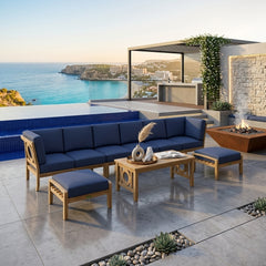 Outdoor Anderson Teak SET-140 Natsepa modular deep seating outdoor sofa in cast pomegranate color, part of garden lounge furniture set.
