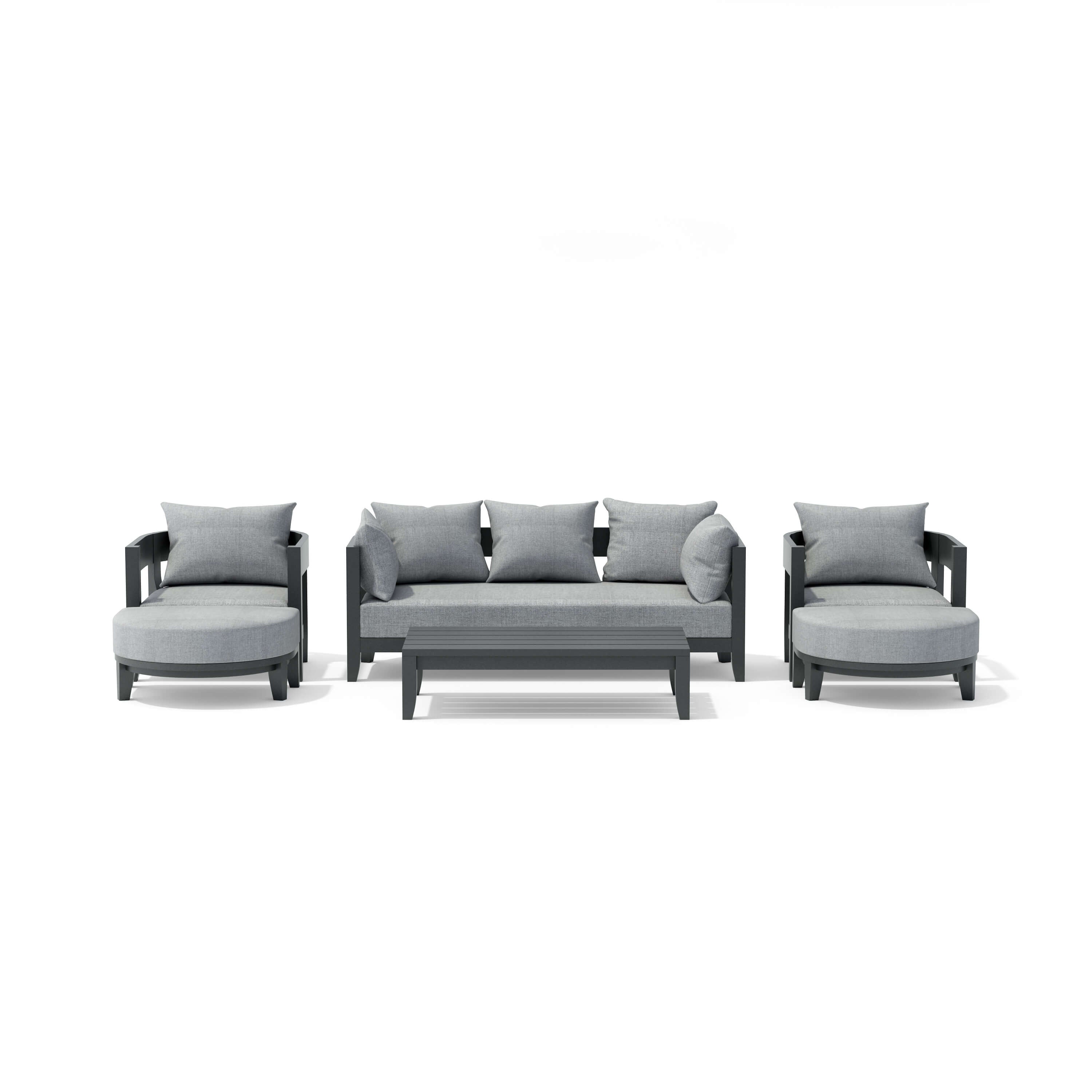 Anderson Teak Coronado 6-piece aluminum outdoor sofa set with deep seating in pomegranate color, designed for garden lounge.