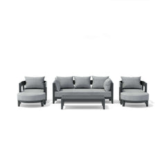 Anderson Teak Coronado 6-piece aluminum outdoor sofa set with deep seating in pomegranate color, designed for garden lounge.