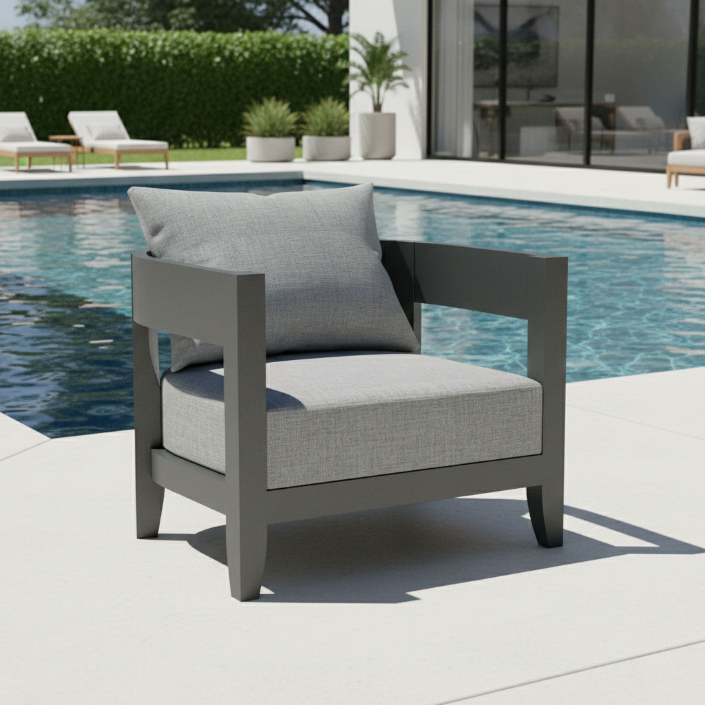 Anderson Teak Coronado 6-piece aluminum outdoor sofa set with deep seating in vibrant pomegranate color, designed for garden lounge.