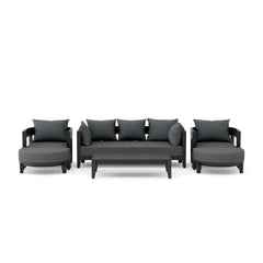 Anderson Teak Coronado 6-piece aluminum outdoor sofa set with deep seating in pomegranate color, includes cushions and table.