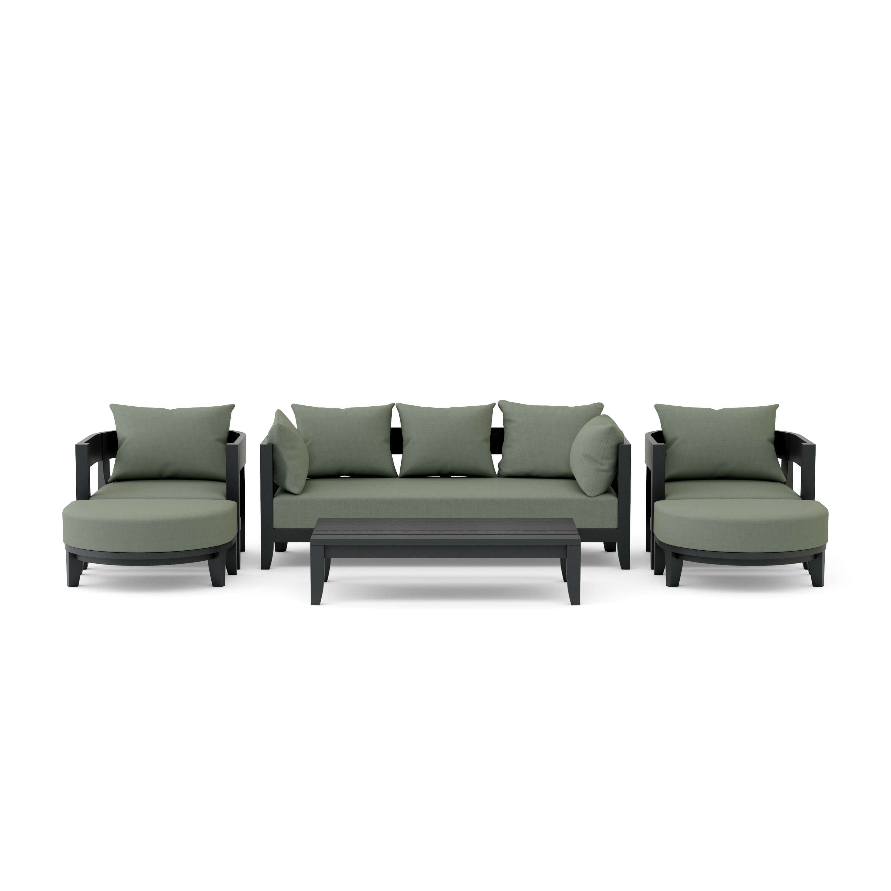Anderson Teak Coronado 6-piece aluminum outdoor sofa set with deep seating and vibrant pomegranate cushions for garden lounge.