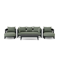 Anderson Teak Coronado 6-piece aluminum outdoor sofa set with deep seating and vibrant pomegranate cushions for garden lounge.