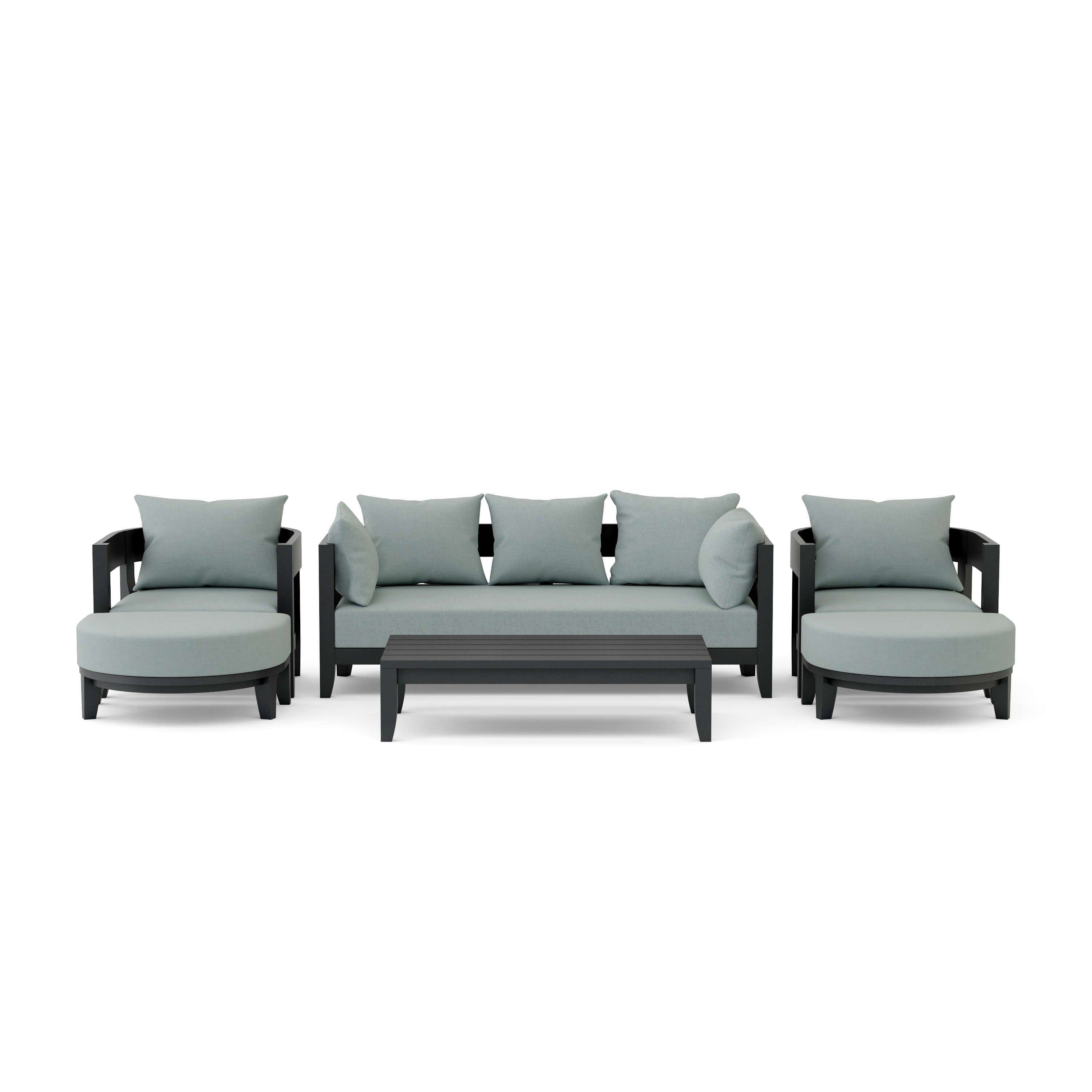 Anderson Teak Coronado 6-piece outdoor aluminum deep seating sofa set in pomegranate color, designed for garden lounge comfort.