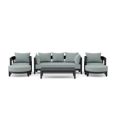 Anderson Teak Coronado 6-piece outdoor aluminum deep seating sofa set in pomegranate color, designed for garden lounge comfort.