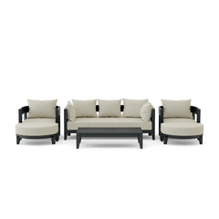 Anderson Teak Coronado 6-piece aluminum outdoor sofa set with deep seating, in vibrant Pomegranate color, for garden lounge.