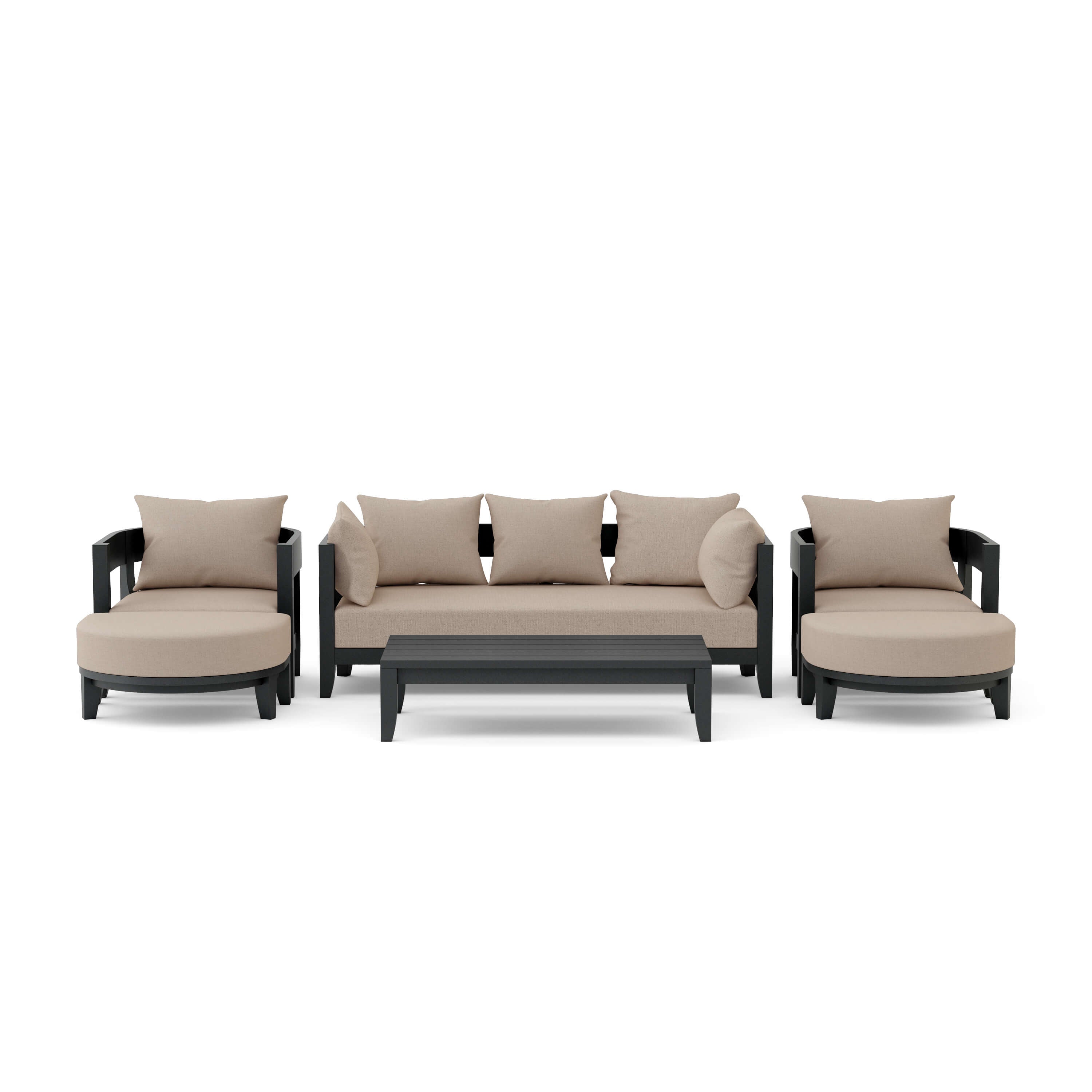 Anderson Teak Coronado 6-piece aluminum outdoor sofa set in pomegranate with deep seating and modern design for garden lounge.