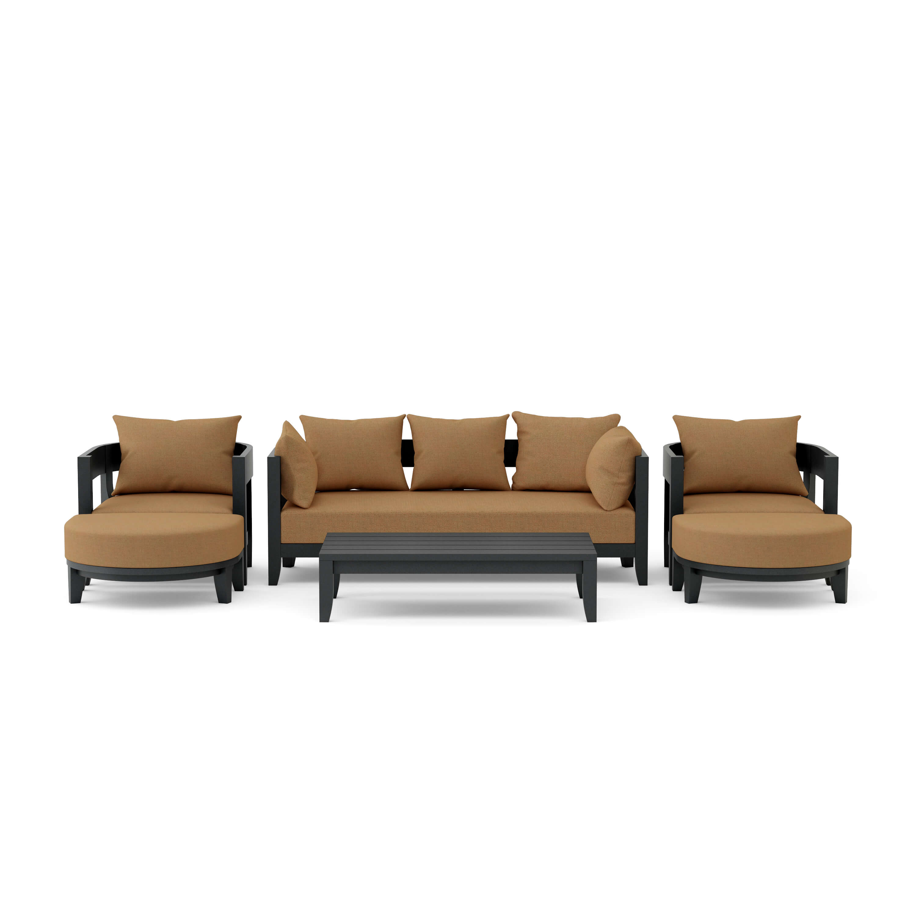 Anderson Teak Coronado 6-piece aluminum outdoor sofa set in vibrant pomegranate color with deep seating for garden lounge.