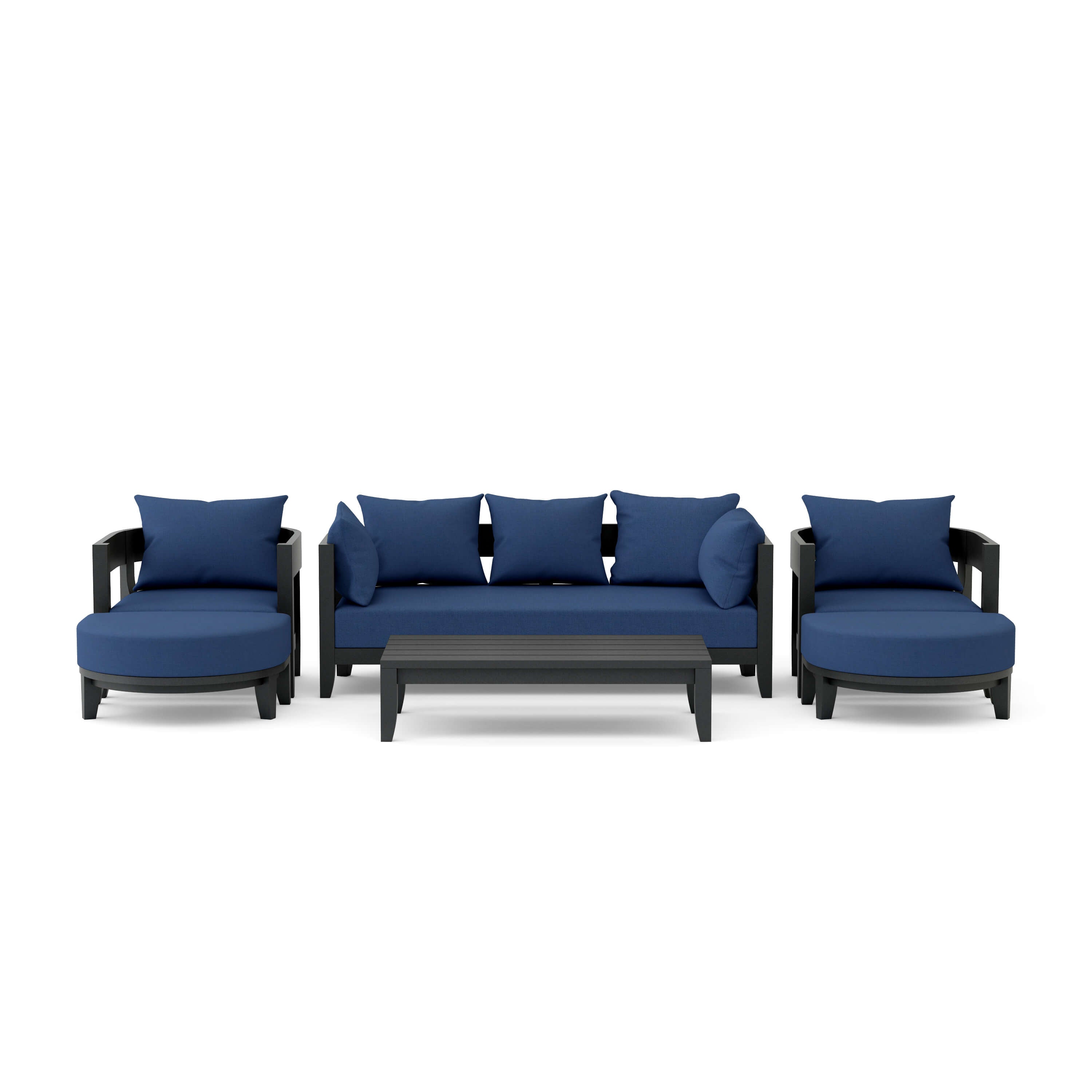 Anderson Teak Coronado 6-piece aluminum outdoor sofa set with deep seating in Pomegranate color, designed for garden lounge.