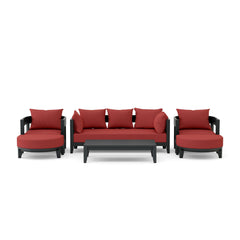 Anderson Teak Coronado 6-piece aluminum outdoor sofa set in Pomegranate, with deep seating cushions for garden lounge comfort.
