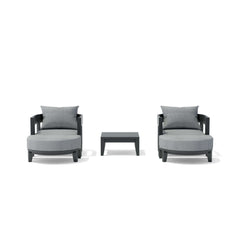 Anderson Teak Coronado 5-piece aluminum outdoor patio deep seating set with 2 armchairs and 2 ottomans in pomegranate color.