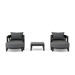 Anderson Teak 5-piece Coronado aluminum deep seating outdoor sofa set with 2 armchairs and 2 ottomans in cast pomegranate color.