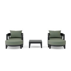 Anderson Teak Coronado 5-piece aluminum deep seating set with two armchairs and ottomans in cast pomegranate color.