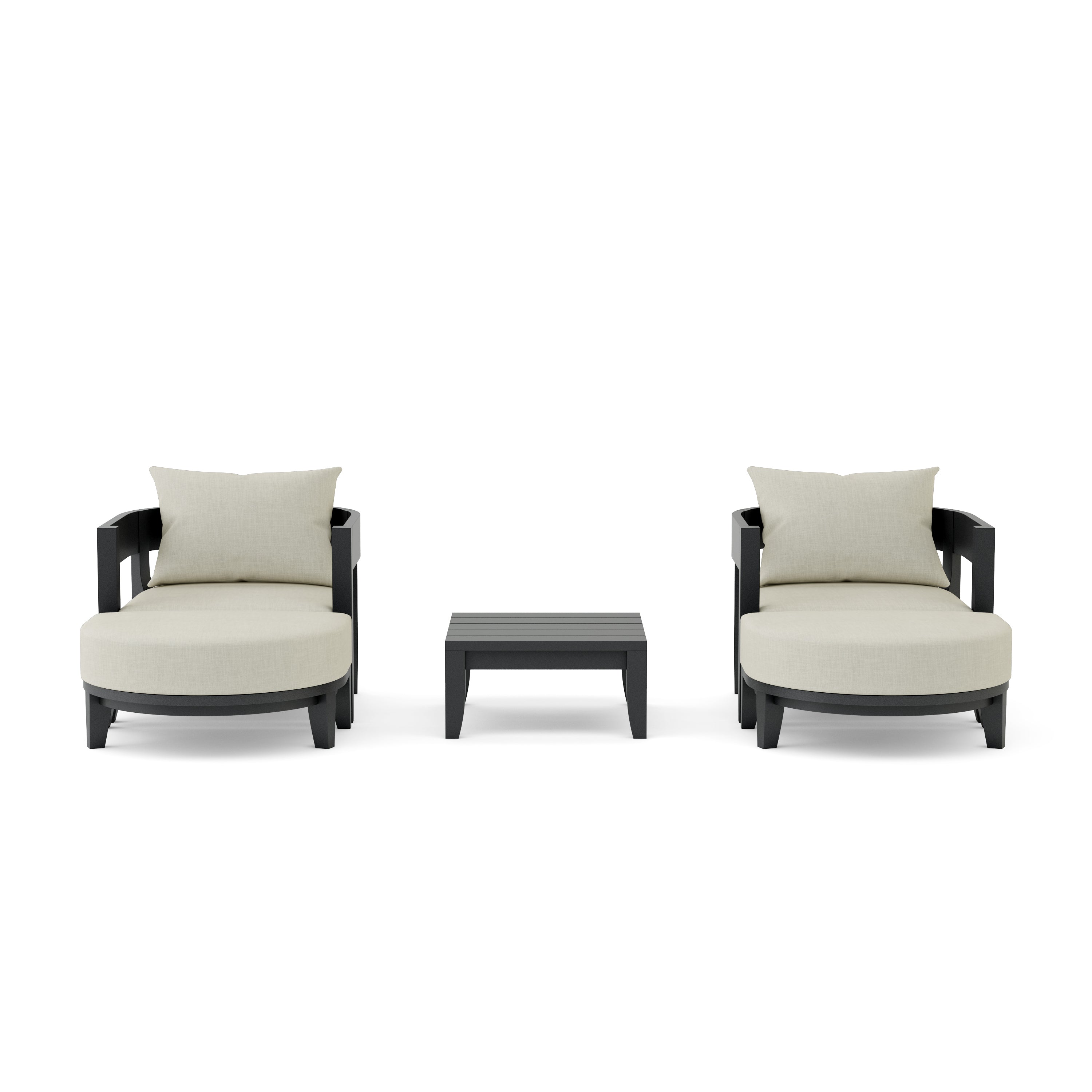 Anderson Teak Coronado 5-piece aluminum deep seating outdoor sofa set with 2 armchairs and 2 ottomans in cast pomegranate color.