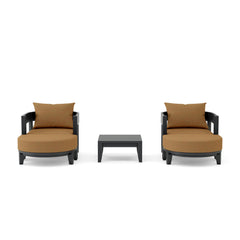Anderson Teak Coronado 5-piece aluminum outdoor sofa set with 2 armchairs and 2 ottomans in cast pomegranate color.