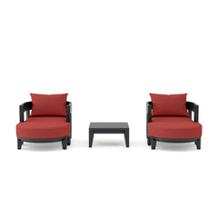 Anderson Teak Coronado 5-piece aluminum outdoor sofa set with 2 armchairs and ottomans in cast pomegranate color.