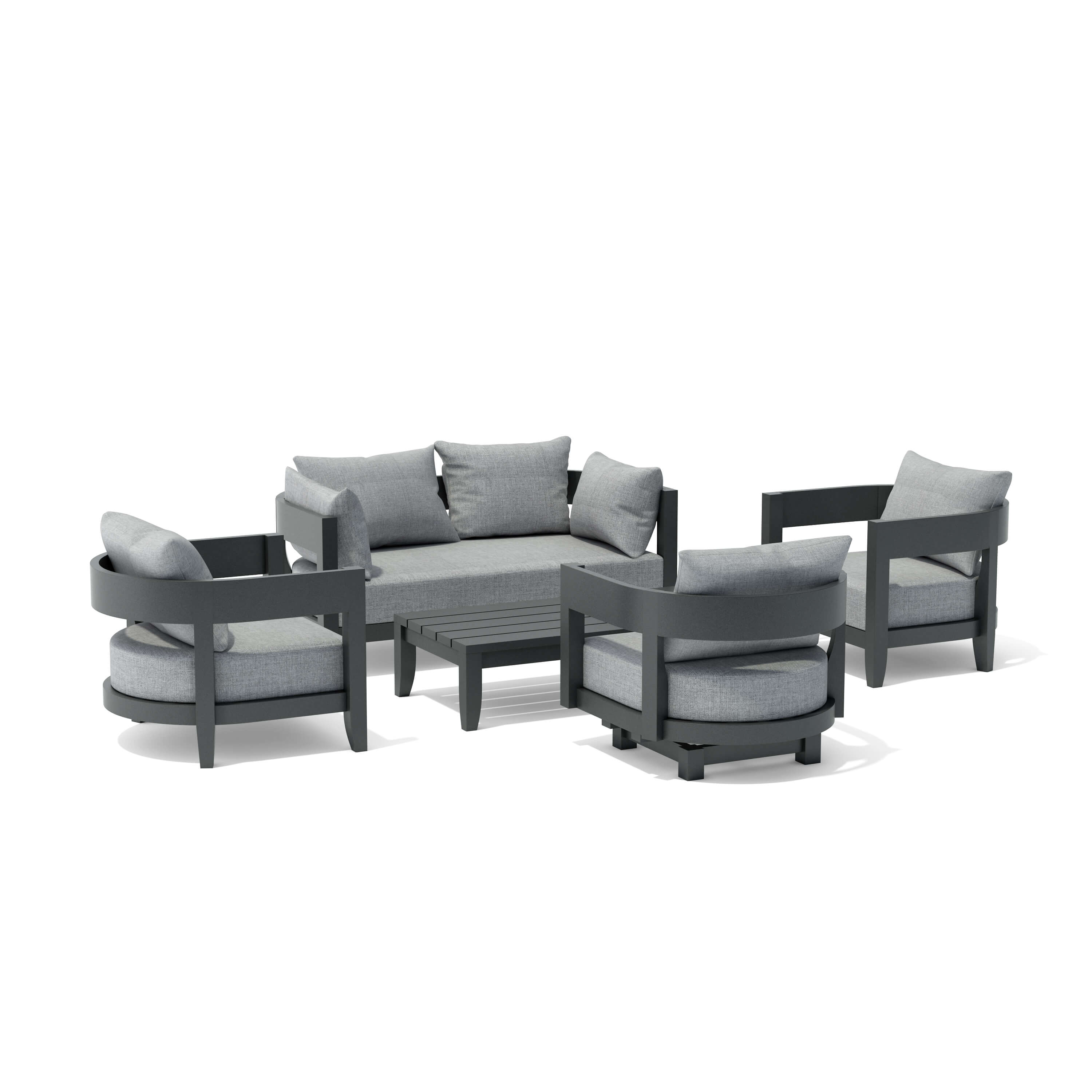 Anderson Teak Coronado 5-piece aluminum outdoor sofa set in pomegranate with deep seating and modern design for garden lounge.