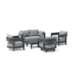 Anderson Teak Coronado 5-piece aluminum outdoor sofa set in pomegranate with deep seating and modern design for garden lounge.