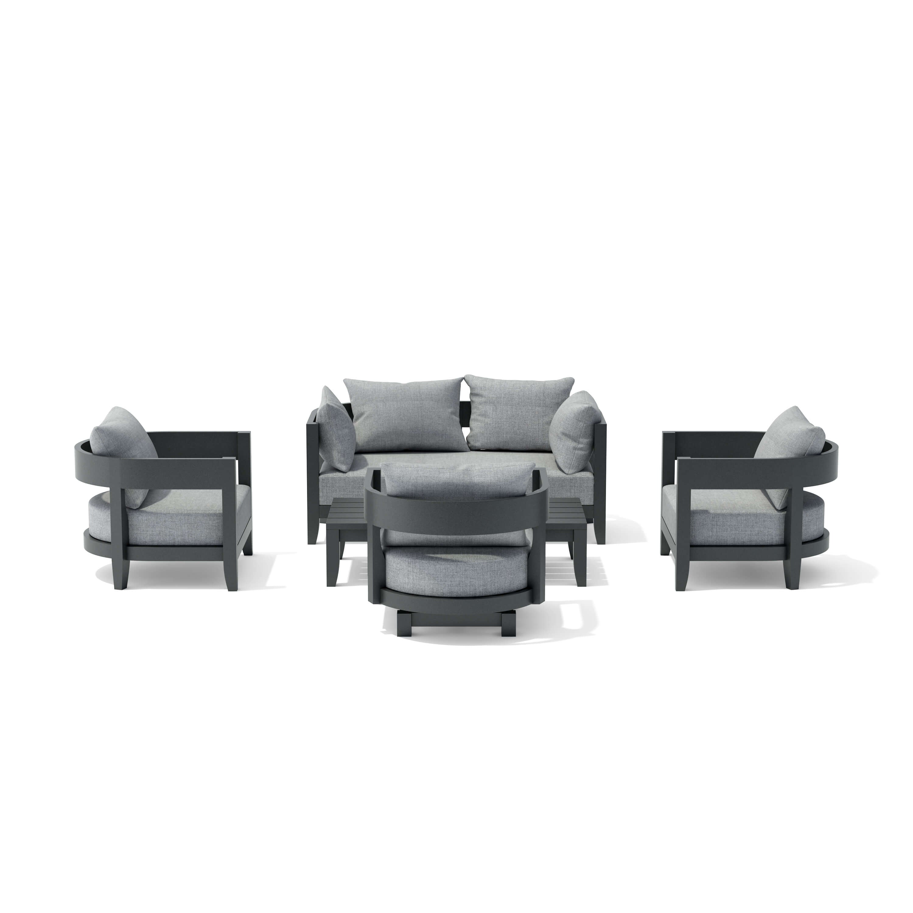 Anderson Teak Coronado 5-piece aluminum outdoor sofa set with deep seating in pomegranate, includes cushions for garden lounge.