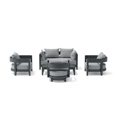 Anderson Teak Coronado 5-piece aluminum outdoor sofa set with deep seating in pomegranate, includes cushions for garden lounge.