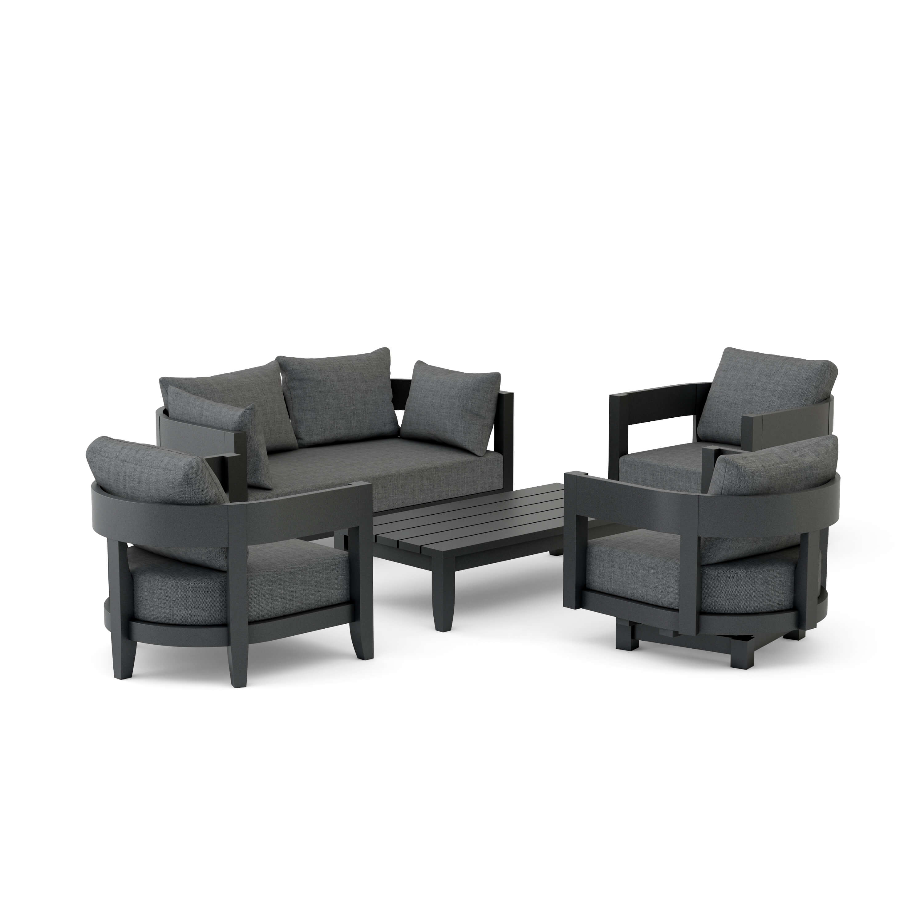 Anderson Teak Coronado 5-piece outdoor aluminum deep seating sofa set in Pomegranate, includes cushions for garden lounge comfort.