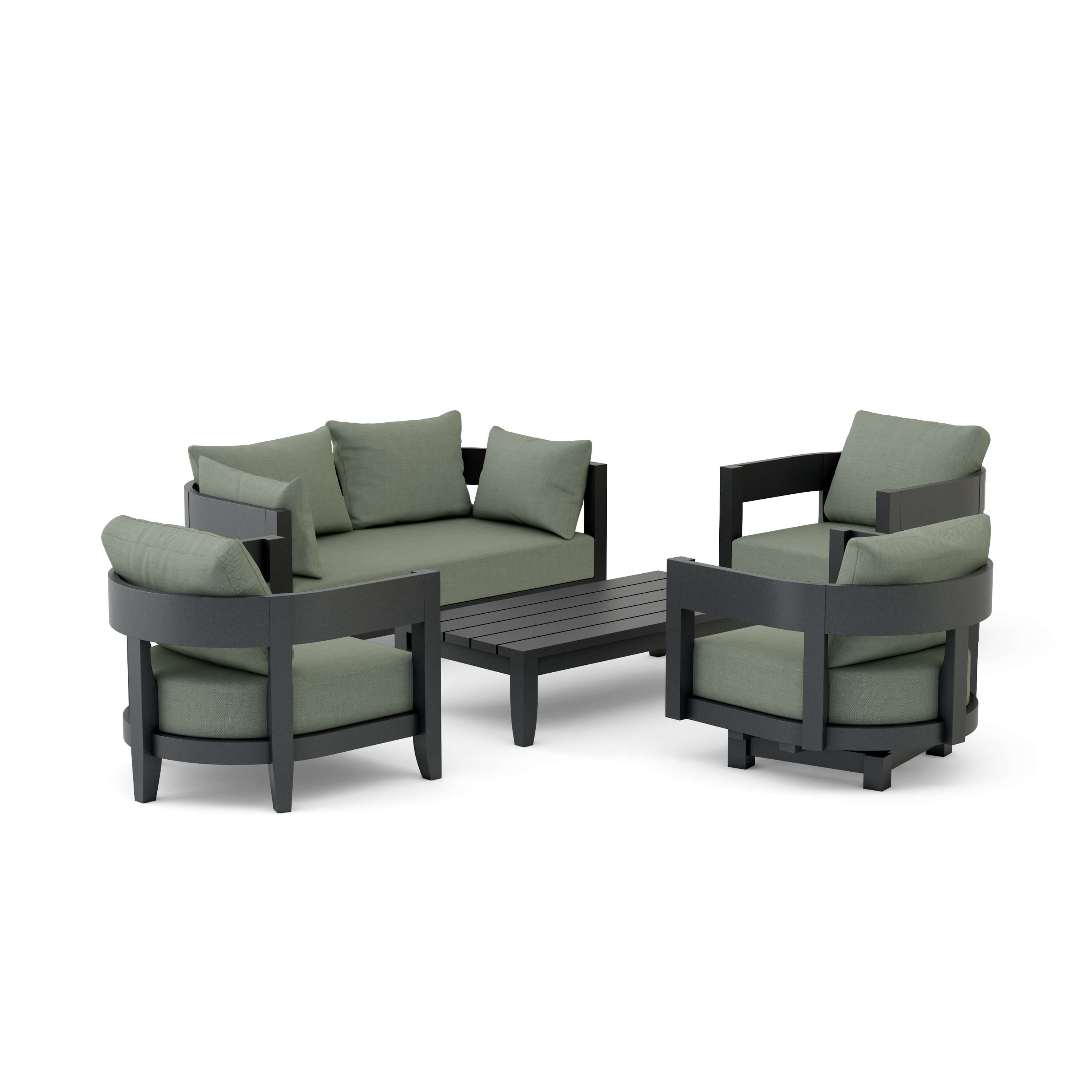 Anderson Teak Coronado 5-piece aluminum outdoor sofa set with deep seating in pomegranate color for garden lounge.