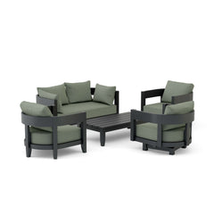 Anderson Teak Coronado 5-piece aluminum outdoor sofa set with deep seating in pomegranate color for garden lounge.