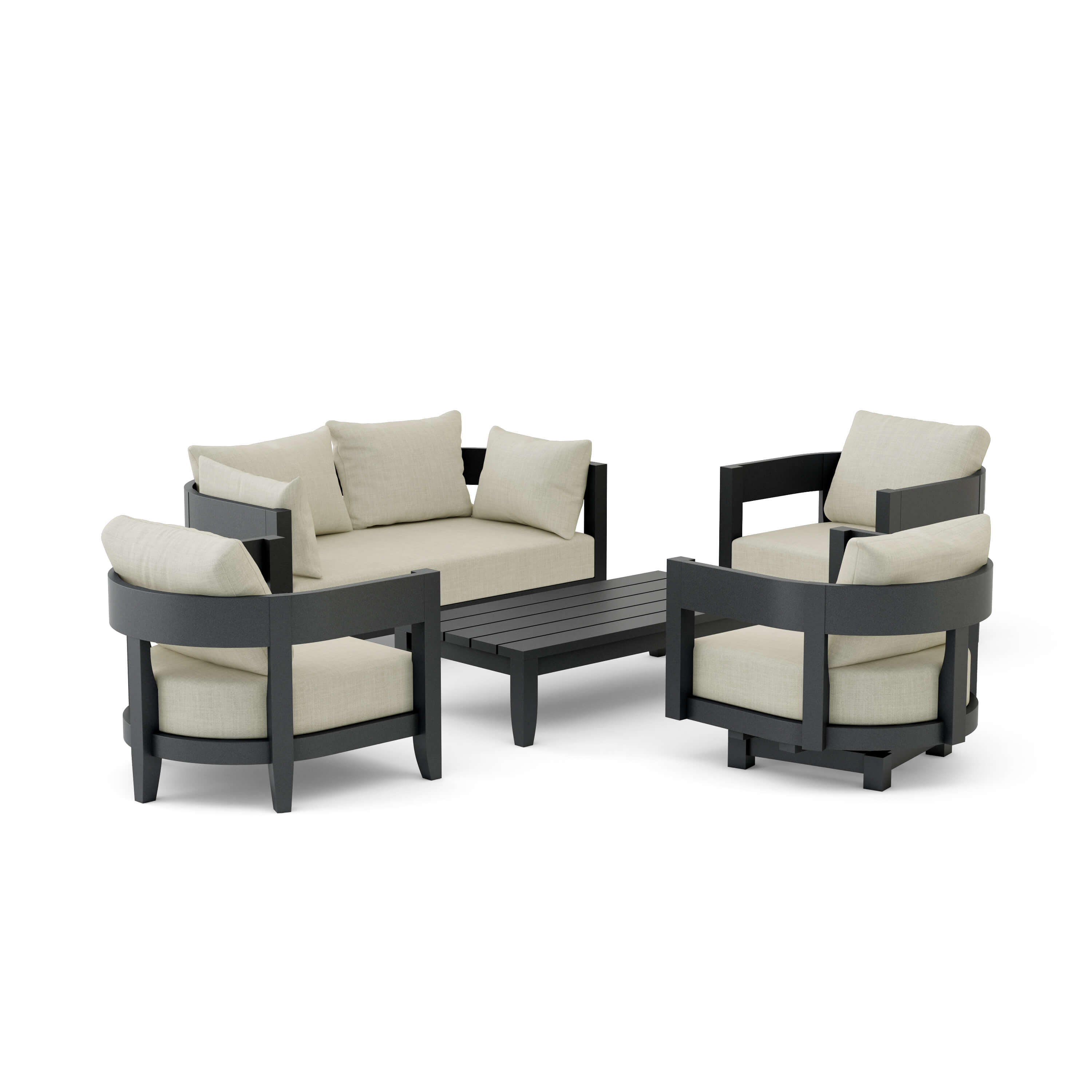 Anderson Teak Coronado 5-piece aluminum outdoor sofa set with deep seating in pomegranate color, outdoor lounge furniture for garden patio.