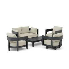 Anderson Teak Coronado 5-piece aluminum outdoor sofa set with deep seating in pomegranate color, outdoor lounge furniture for garden patio.