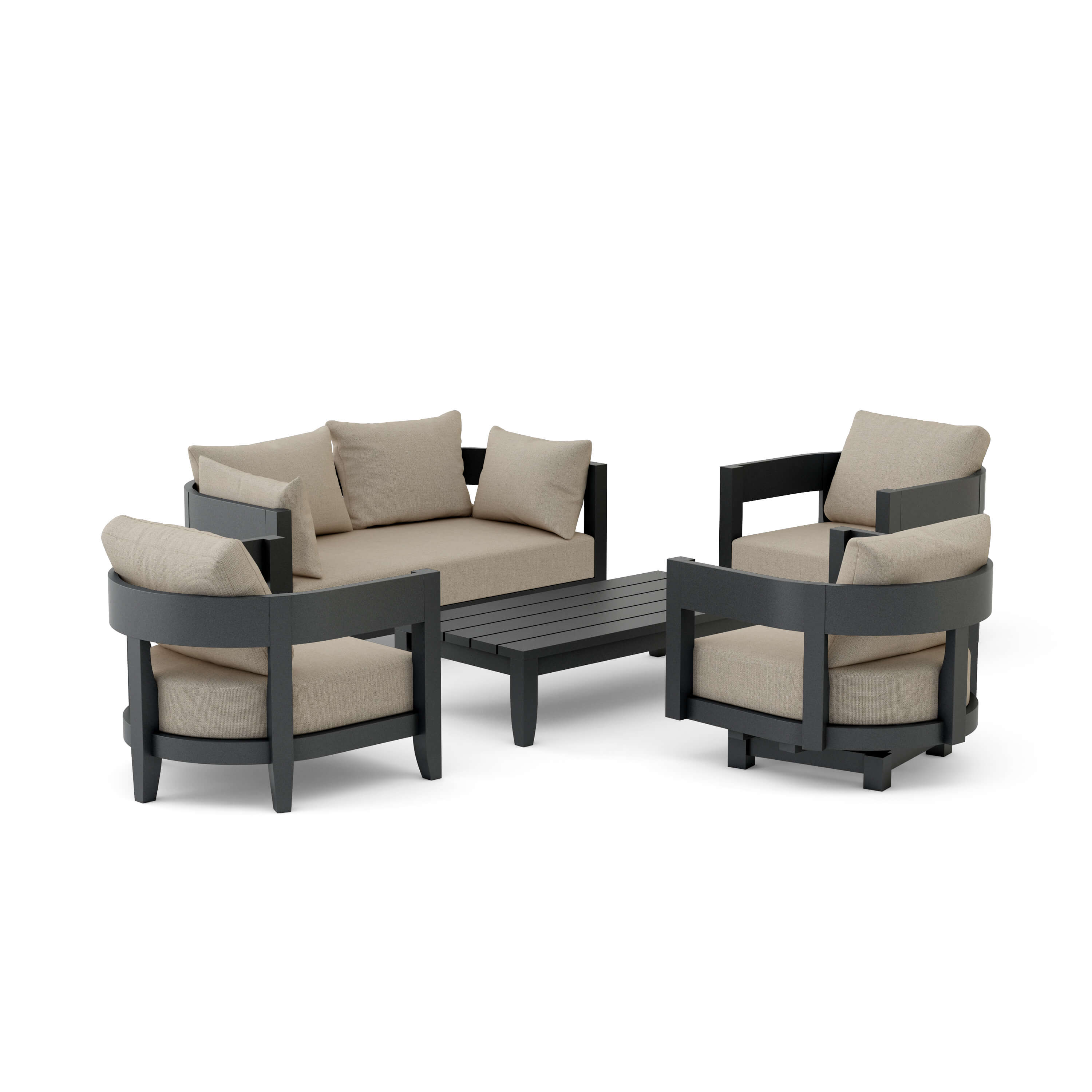 Anderson Teak Coronado 5-piece aluminum outdoor sofa set in pomegranate color with deep seating and modern design.