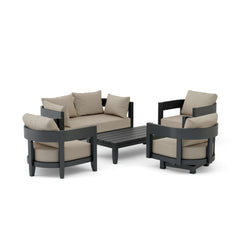 Anderson Teak Coronado 5-piece aluminum outdoor sofa set in pomegranate color with deep seating and modern design.