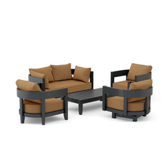 Anderson Teak Coronado 5-piece aluminum outdoor sofa set in pomegranate color, with deep seating for garden lounge.