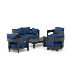 Anderson Teak 5-piece Coronado aluminum outdoor sofa set in cast pomegranate with deep seating and stylish cushions.