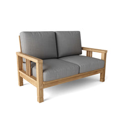 Outdoor Anderson Teak Southbay deep seating sofa set in cast pomegranate with plush cushions and 9 designer color options.
