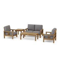 Southbay teak outdoor sofa set by Anderson Teak with deep seating, in vibrant pomegranate color, designed for garden lounge comfort.