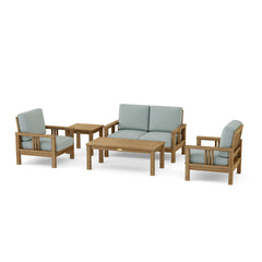 Southbay Teak Outdoor Sofa by Anderson Teak, deep seating patio set in pomegranate with 9 designer color options for garden lounge.